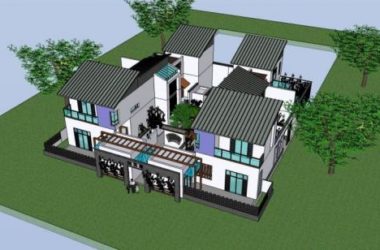 SketchUp Residential Model: Multi-Story Courtyard Building in Modern Chinese Style-BIM WORLD