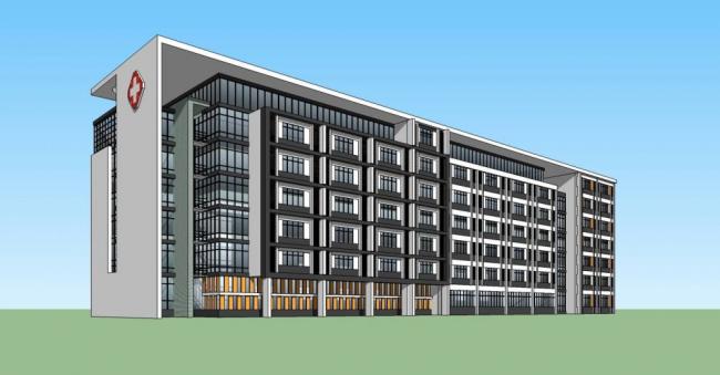 Modern Multi-Story Hospital Inpatient Building Design in SketchUp