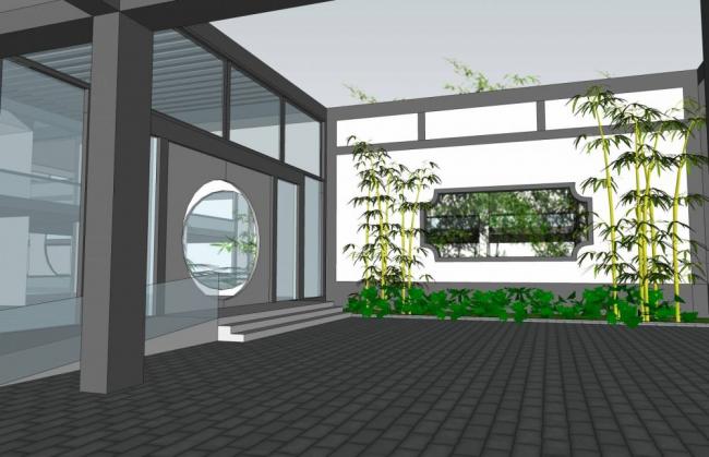 SketchUp Cultural Model: Chinese-Style Single-Story Museum Architecture