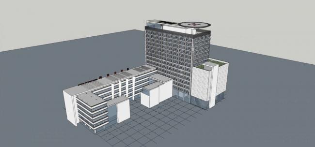 Modern Multi-Story Hospital and Outpatient Building | High-Rise Hybrid Medical Architecture in SketchUp