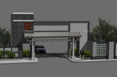 SketchUp Material Model: Traditional Chinese-Style Gate for Residential Areas-BIM WORLD
