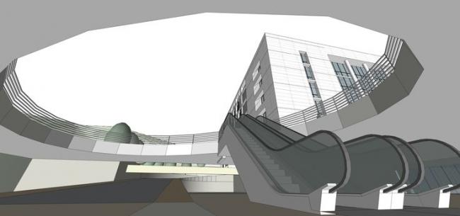 Modern High-Rise Hospital Model with Courtyard and Mountain View in SketchUp
