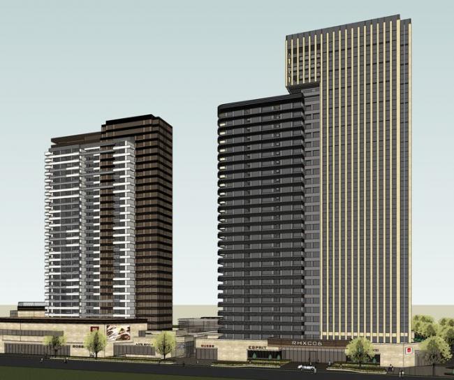 SketchUp Complex Model: Modern Submerged Square Featuring Office and Hotel Spaces