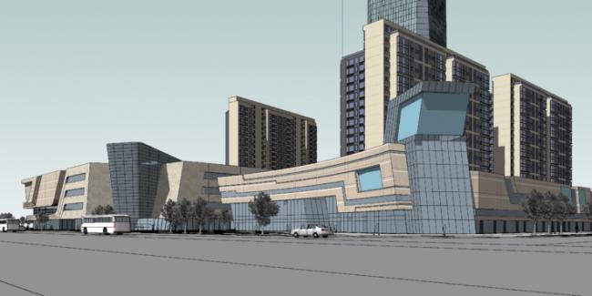 SketchUp Model of a Modern High-Rise Complex Featuring Residential, Office, and Retail Spaces