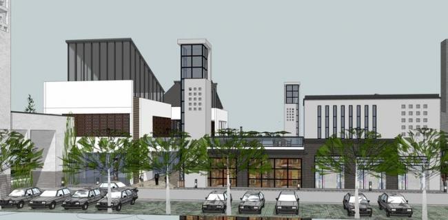 SketchUp Business Model: Multi-Story Pedestrian Street with Commercial Buildings in Modern Chinese Style