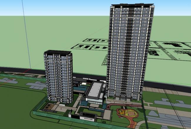 Modern High-Rise Residential SketchUp Model with Sales Office