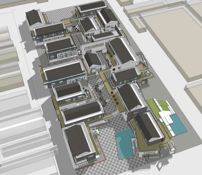 SketchUp Business Model: Transforming an Old Factory into a Modern Chinese-Style Commercial Street
