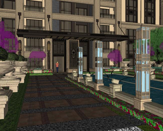 SketchUp Residential Model: Jindi Dongyu High-Rise in Neoclassical Style