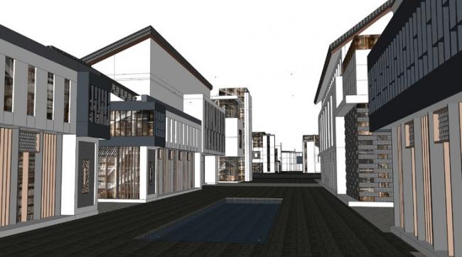SketchUp Business Model: Commercial Street Architecture and Multi-Story New Chinese Style Design