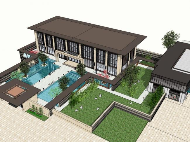 SketchUp Business Model | Business Club Featuring Modern Chinese Style