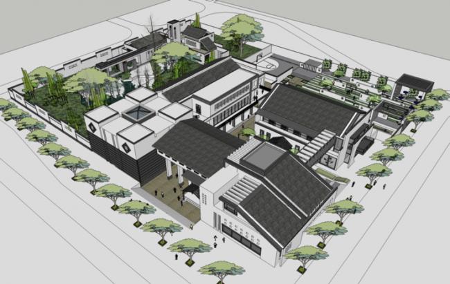 SketchUp Hotel Model: New Chinese Style Resort Center Inspired by Huizhou Architecture