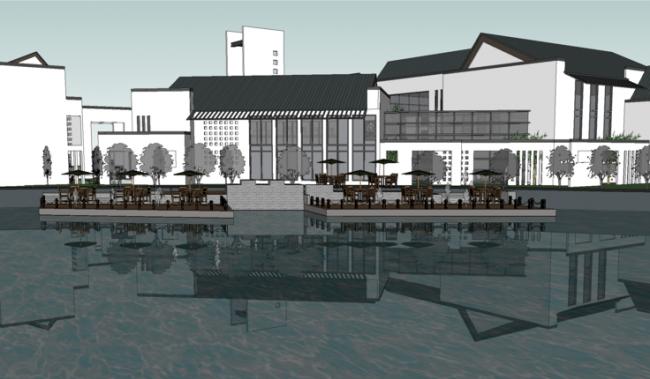 SketchUp Business Model: Multi-Story Sales Office and Clubhouse in Huizhou’s New Chinese Waterfront Architecture