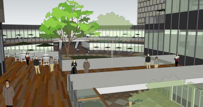 SketchUp Complex Model: Modern High-Rise Office Building with Commercial Podium