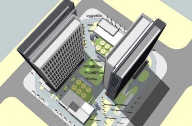 SketchUp Complex Model: Modern High-Rise Commercial, Hotel, Office, and Public Square Building-BIM WORLD