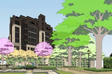 SketchUp Residential Model: Neoclassical High-Rise with Community Entrance, Landscape, and Commercial Podium-BIM WORLD