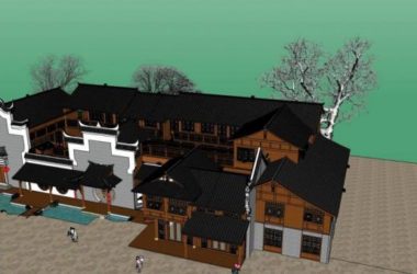SketchUp Business Model: Multi-Story Chinese-Style Clubhouse and Commercial Building-BIM WORLD