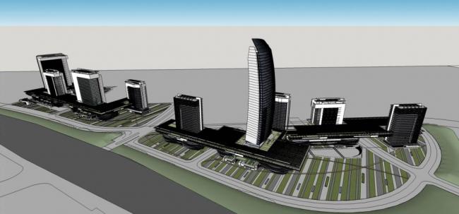 SketchUp Office Model | Modern High-Rise Hotel with Commercial Podium