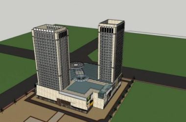 SketchUp Complex Model: Modern High-Rise Commercial Center with Hotel, Offices, and Shopping Mall-BIM WORLD