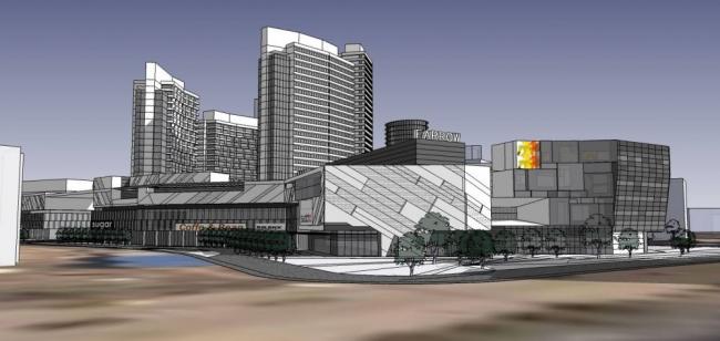 SketchUp Residential Model: Modern High-Rise Living with Multi-Story Mall and Commercial Podium
