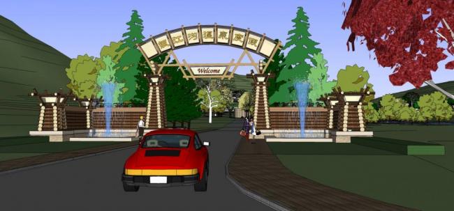 SketchUp Hotel Model: Yinjianggou Hot Spring Resort in Inner Mongolia Featuring Multi-Story Hotel and Detached Chinese-Style Villas