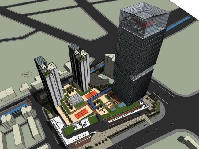 SketchUp Complex Model: Modern Super High-Rise Commercial Tower with Hotel and Office Spaces