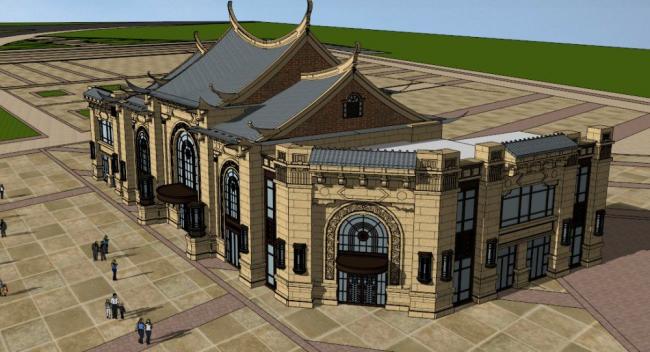 SketchUp Business Model: Classical Multi-Story Commercial Building Design