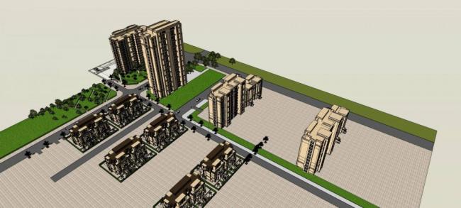 Neoclassical High-Rise Residential Complex with Multi-Story Garden Villas and Apartments in SketchUp