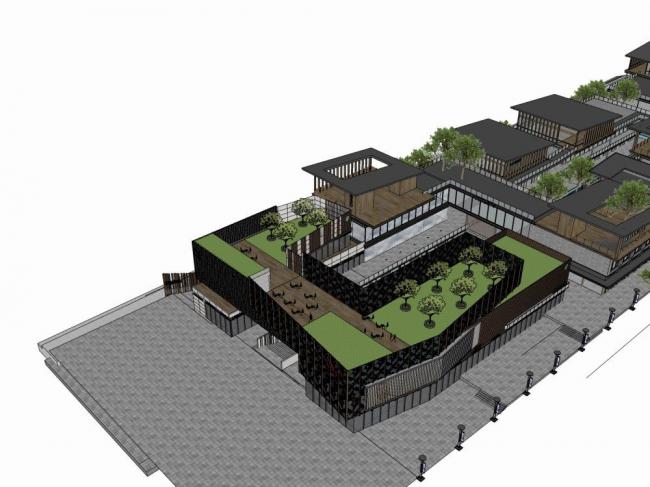 SketchUp Business Model: Multi-Story Commercial Street in Modern Chinese Style
