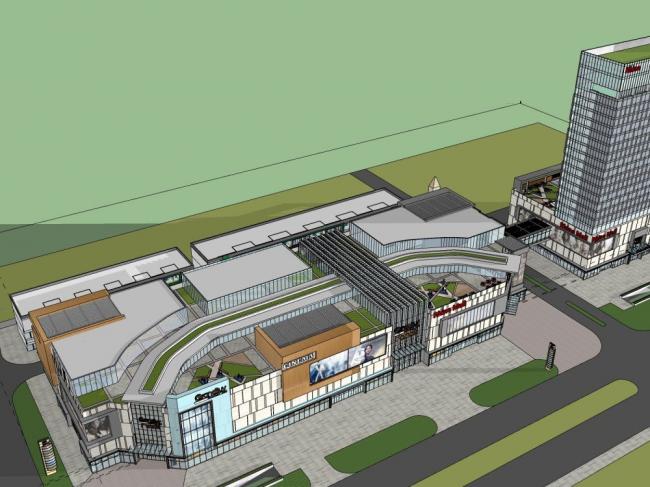SketchUp Complex Model: Modern Multi-Story Mixed-Use Commercial High-Rise