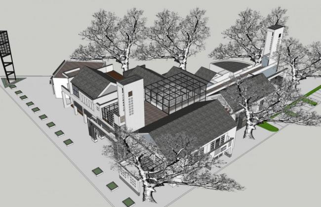 SketchUp Business Model: Multi-Story Clubhouse in New Chinese Style Commercial Architecture