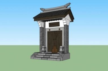 SketchUp Material Model: Chinese-Style Gate Architectural Component-BIM WORLD