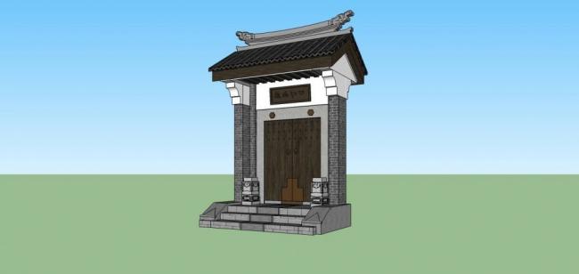 SketchUp Material Model: Chinese-Style Gate Architectural Component