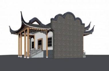 SketchUp Model: Single-Story Chinese-Style Stage and Landscape Design-BIM WORLD