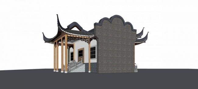 SketchUp Model: Single-Story Chinese-Style Stage and Landscape Design