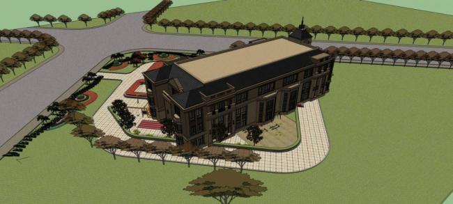 Multi-Story Classical European-Style Kindergarten Model for SketchUp