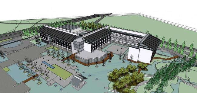 SketchUp Business Model: Multi-Story Chinese-Style Clubhouse and Commercial Building