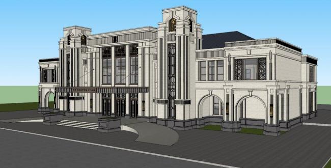 SketchUp Business Model: Multi-Story Clubhouse and Western Neoclassical Commercial Building