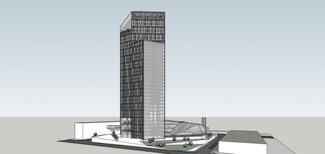 SketchUp Model of a Modern High-Rise Office Building and Hotel