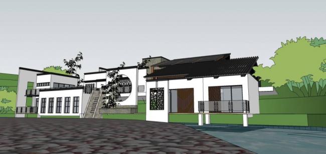 SketchUp Business Model: Multi-Story Clubhouse and Commercial Building in Chinese Style