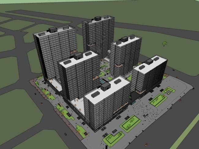 SketchUp Complex Model: Modern High-Rise Commercial Office Building