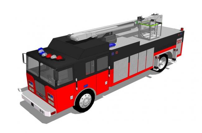 Fire Truck 3D Model with Materials in SketchUp