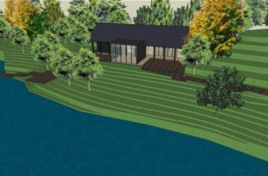SketchUp Landscape Model: Lakeside Park with Dam in Urban Chinese-Style Single-Story Design-BIM WORLD