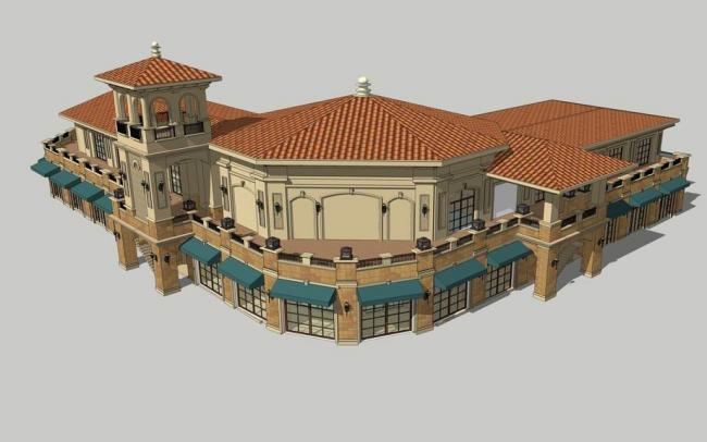 SketchUp Business Model: Classical Corner Commercial Building in Spain