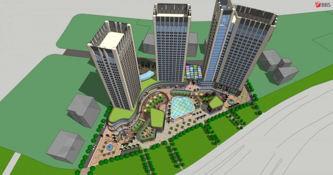 Modern High-Rise Hotel Model with Office, Retail, and Shopping Mall Spaces in SketchUp