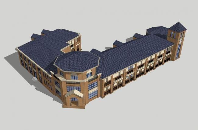 Multi-Story European-Style Kindergarten with Sloping Roof | Classical Educational Building in SketchUp