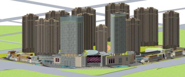 SketchUp Complex Model: Modern High-Rise Office with Commercial, Entertainment, and Leisure Spaces