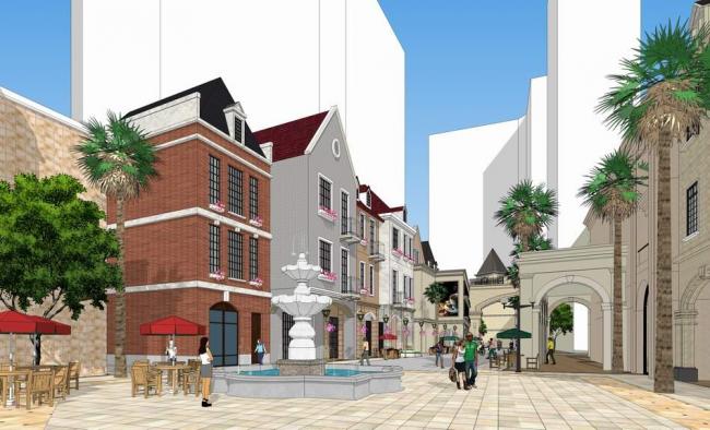 SketchUp Business Model: European-Style Multi-Story Commercial Street Scene
