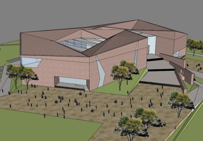 Modern Multi-Story Cultural Center and Exhibition Hall in SketchUp