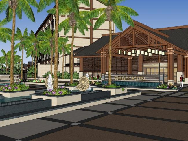 SketchUp Multi-Story Chinese-Style Resort Hotel Model