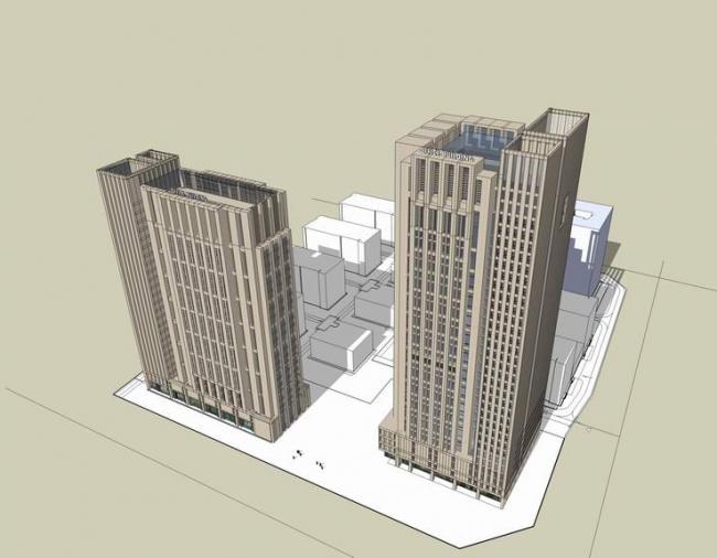 Classical-Style High-Rise Office Building Model in SketchUp